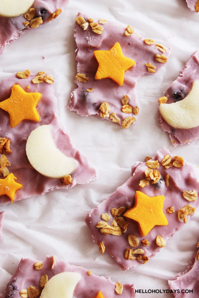 Ramadan yogurt bark pieces displayed on a tray.