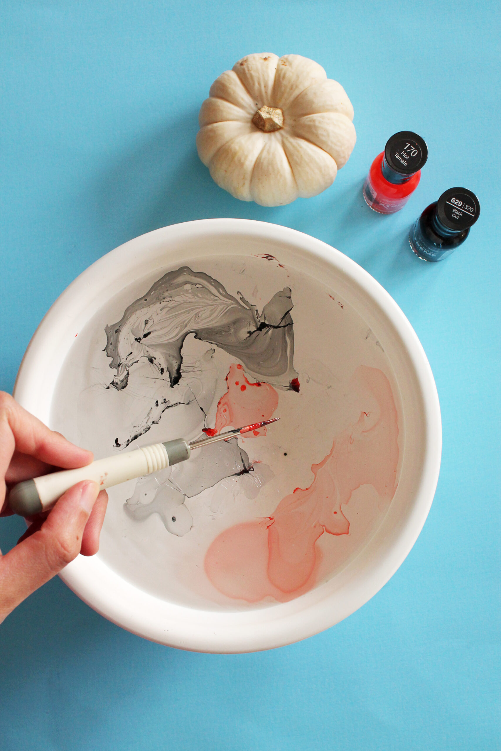 How to marbleize pumpkins with nail polish